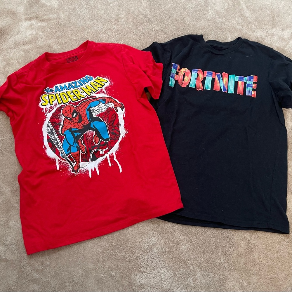 Marvel Red Spider-Man and Black Fortnite Tees